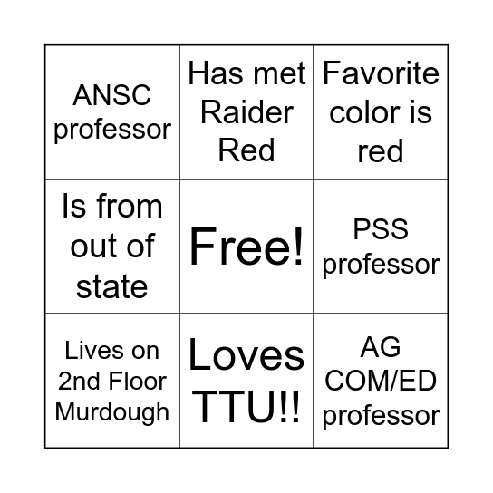 LUNCH WITH A PROF BINGO Card