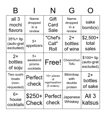 KANJI BINGO Card
