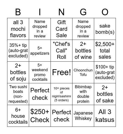 KANJI BINGO Card