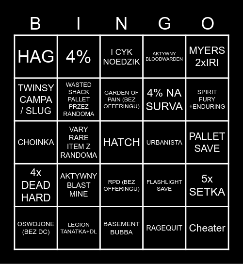 Dead by Buglight Bingo Card