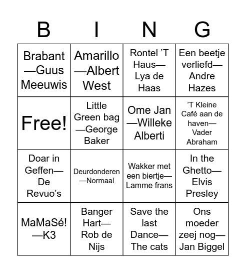 Egelmeer muziek bingo Card