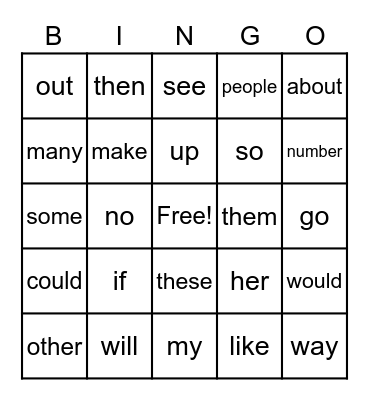 SIGHT WORD 1 Bingo Card