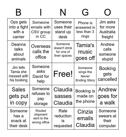 Customer service Bingo Card