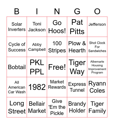 Tiger Bingo Card