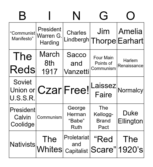 RED Bingo Card