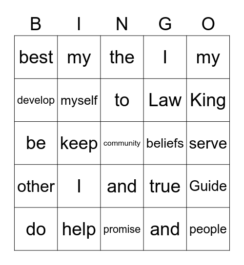 Promise Bingo! Bingo Card