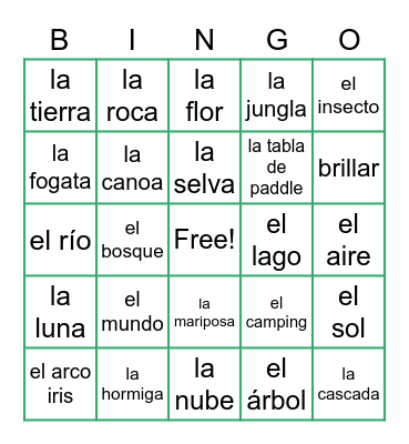 S2U21 El camping y la naturaleza *to generate a new card, go back to the original bingo play link. Bingo Card