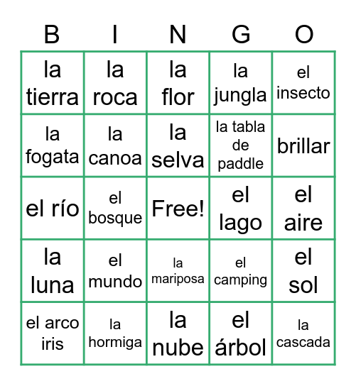 S2U21 El camping y la naturaleza *to generate a new card, go back to the original bingo play link. Bingo Card