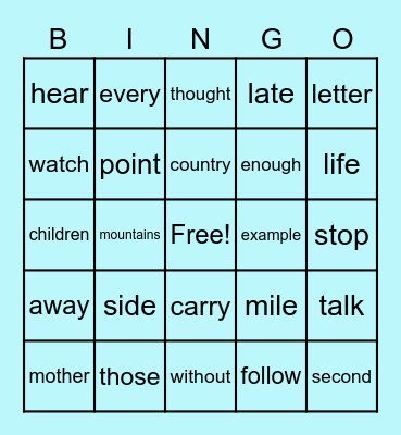 Hayden Sight words Bingo Card