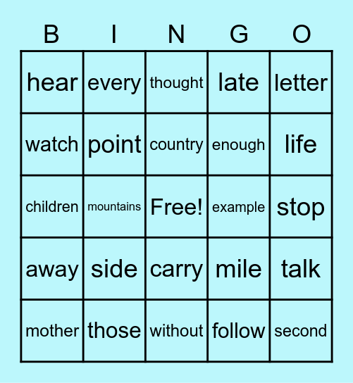 Hayden Sight words Bingo Card