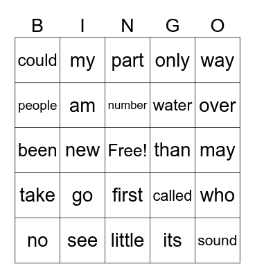 SIGHT WORD 3 Bingo Card