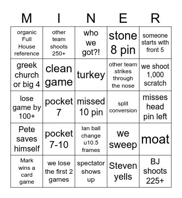 Miner Street: 2-34 Bingo Card