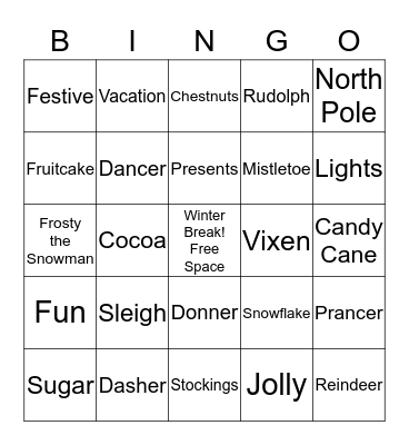 Winter Break Bingo! Bingo Card