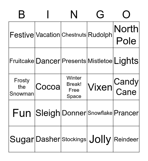 Winter Break Bingo! Bingo Card