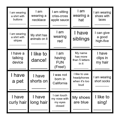 Classroom BINGO Card