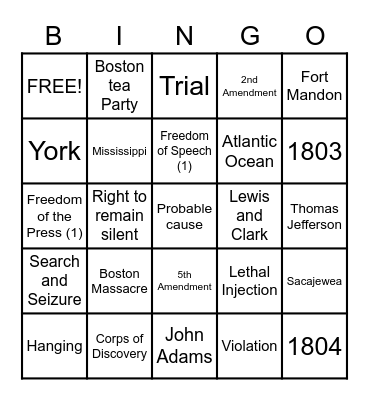 Bill of Rights With Mr. Fox Bingo Card