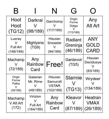 Astral Radiance Bingo Card