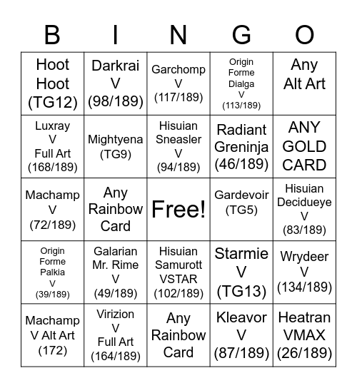 Astral Radiance Bingo Card