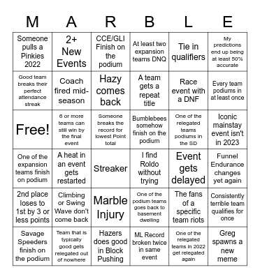 Marble League 2023 Bingo Card