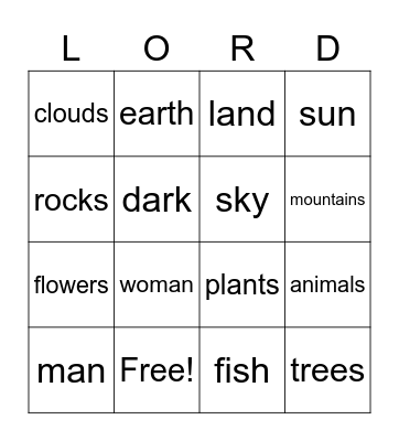 Creation Bingo Card