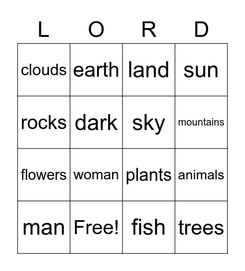 Creation Bingo Card