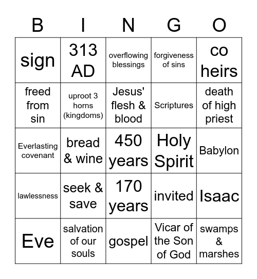 ZINGO Bingo Card