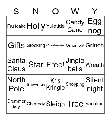 Holiday Bingo Card