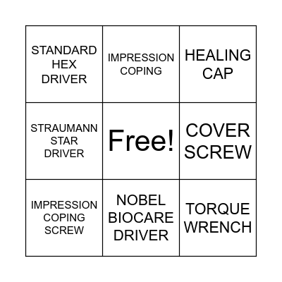 Implant Bingo Card
