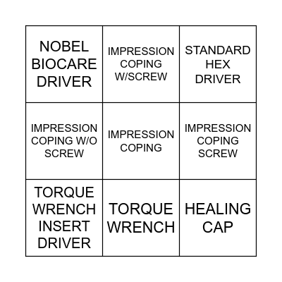 Implant Bingo Card
