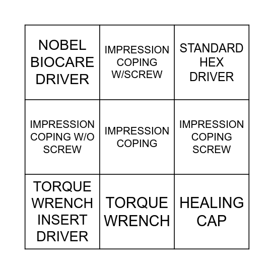 Implant Bingo Card