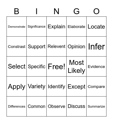 Vocabulary Bingo Card