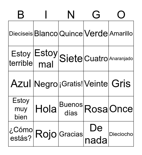 ¡Español! Bingo Card
