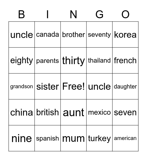 Untitled Bingo Card
