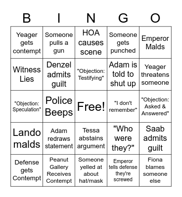 NoPixel: The People vs Guild Bingo Card