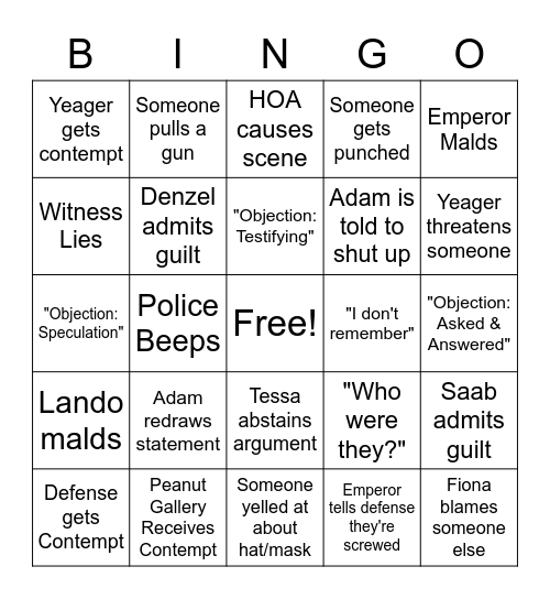 NoPixel: The People vs Guild Bingo Card