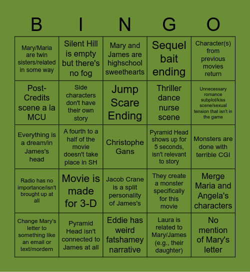 Return to Silent Hill Bingo Card