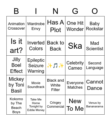 Friday Night 80s MTV Bingo Card