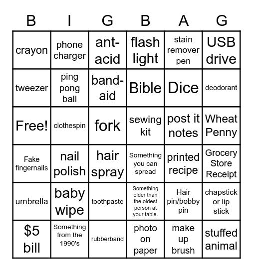 SCAVENGER HUNT BINGO Card