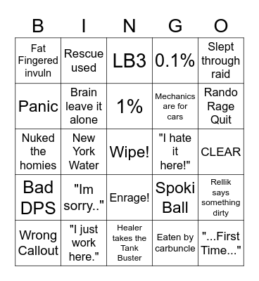 P5S Raid Night Bingo Card