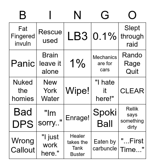 P5S Raid Night Bingo Card