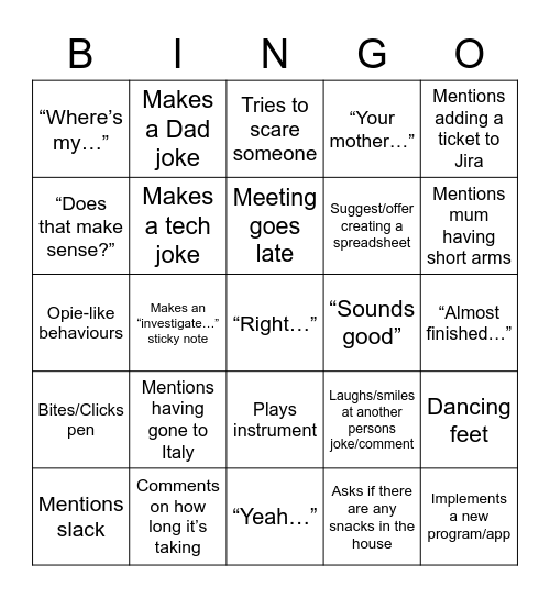 Dallas Bingo Card