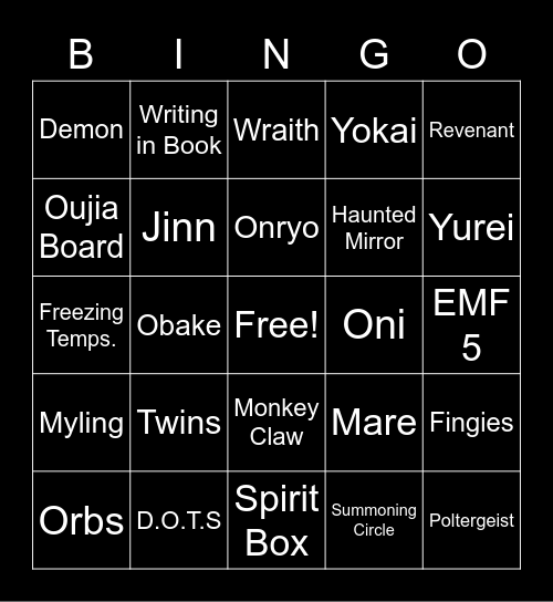 Spook Bingo Card