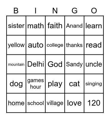 COF Bingo Card