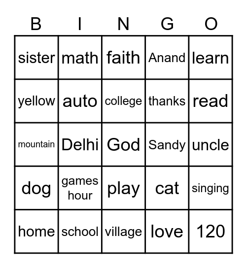COF Bingo Card