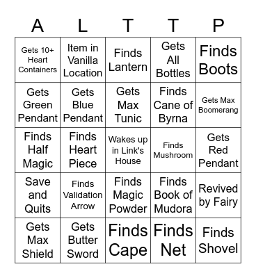 Link to the Past Randomizer Bingo Card