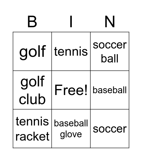 Playing Sports Bingo Card
