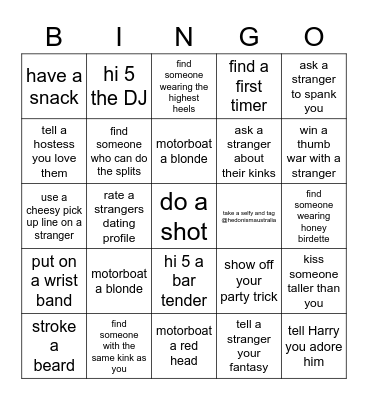 Hedonism PG Bingo Card