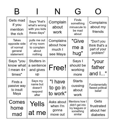 Mom bingo Card