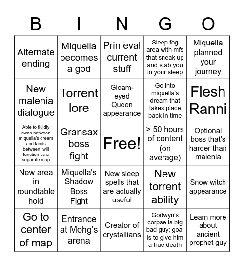 Shadow of the Erdtree Bingo Card