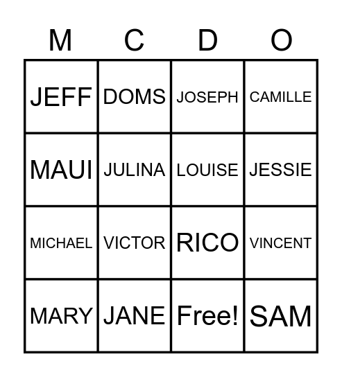 McDO THANKSGIVING Bingo Card